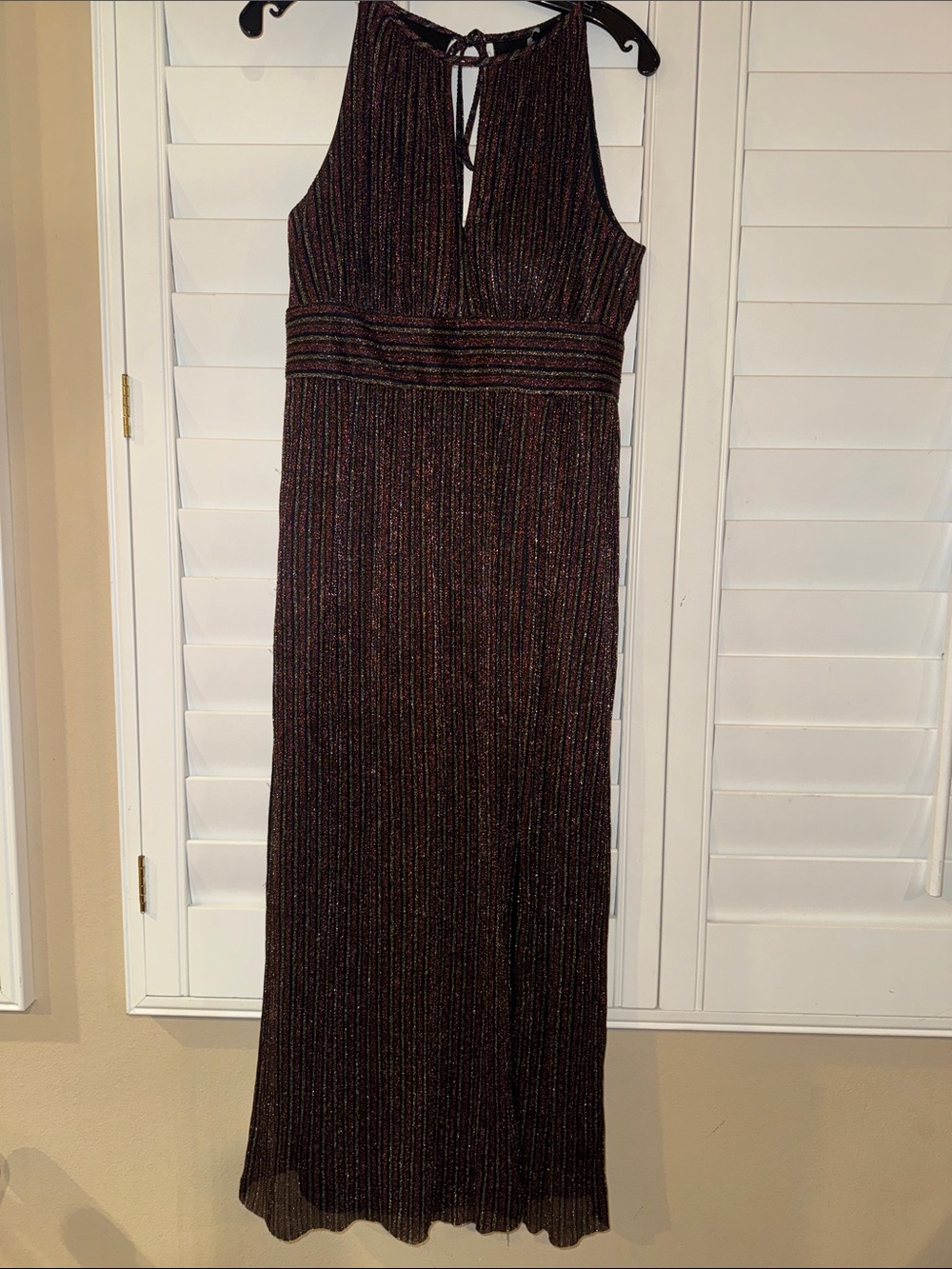 R&M Richards Plum Metallic Maxi Dress
